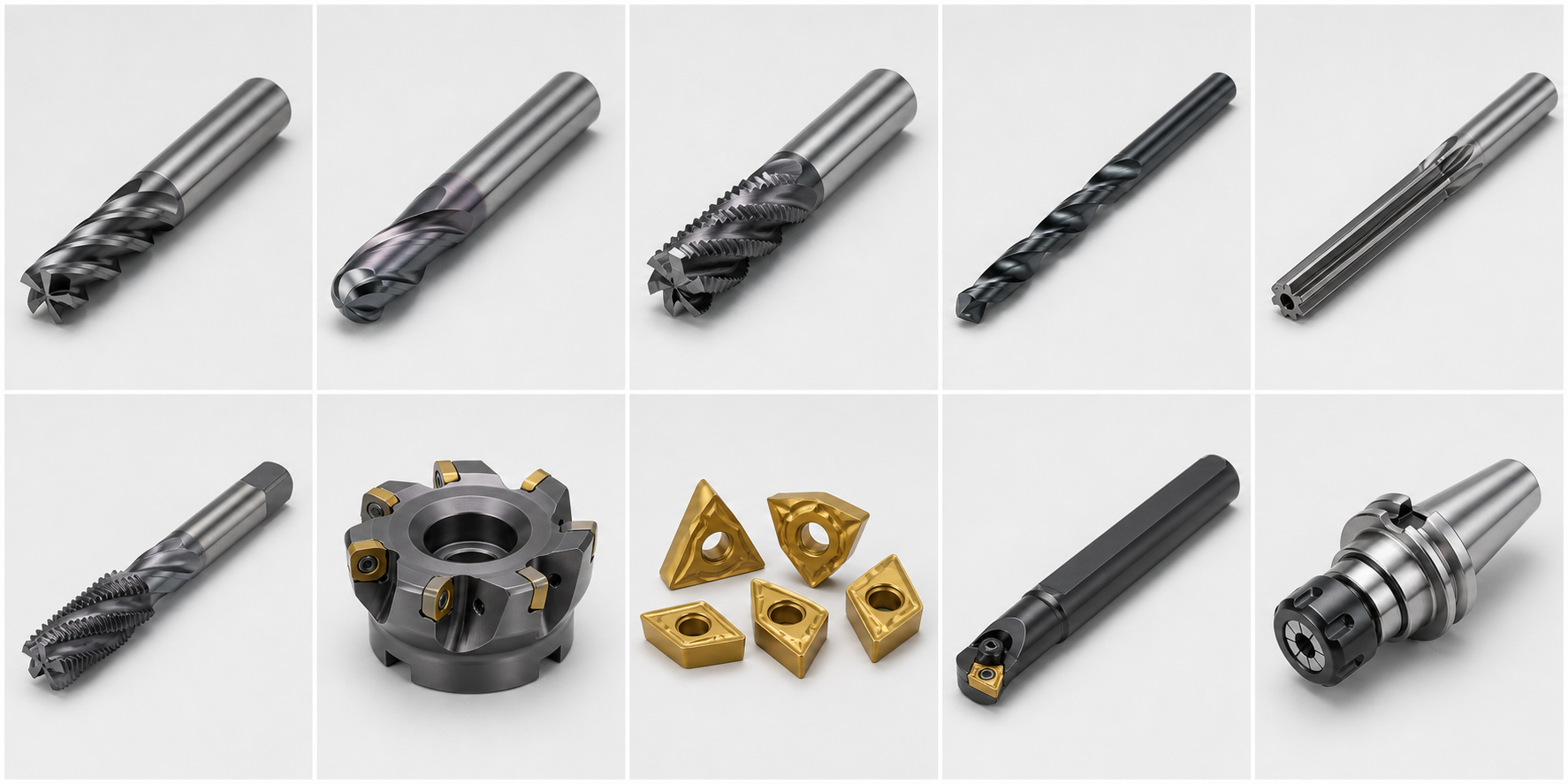 CNC cutting tools, drills, end mills and inserts